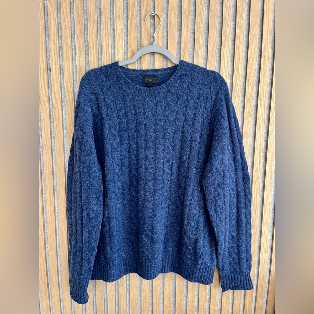Magaschoni Men’s Navy Cable Knit Crewneck Sweater 100% Cashmere